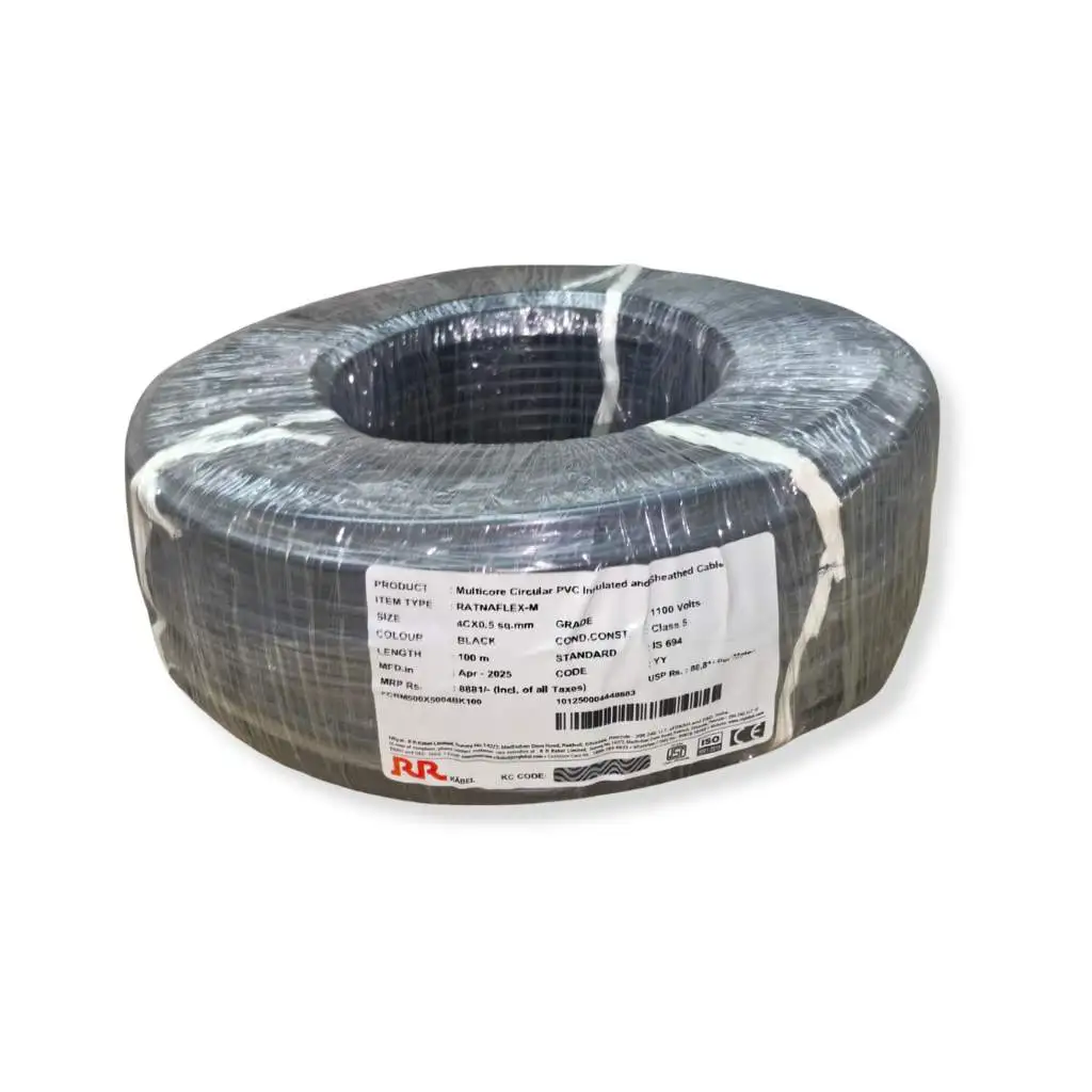 RR Kabel Ratnaflex-M 4Cx0.5 sq mm multicore circular PVC insulated and sheathed cable, black, 100m coil
