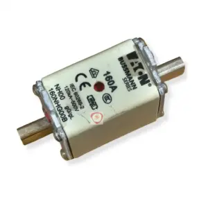 Eaton Bussmann Series 160A NH00 industrial fuse link rated 120kA at 500V with blade contacts and indicator