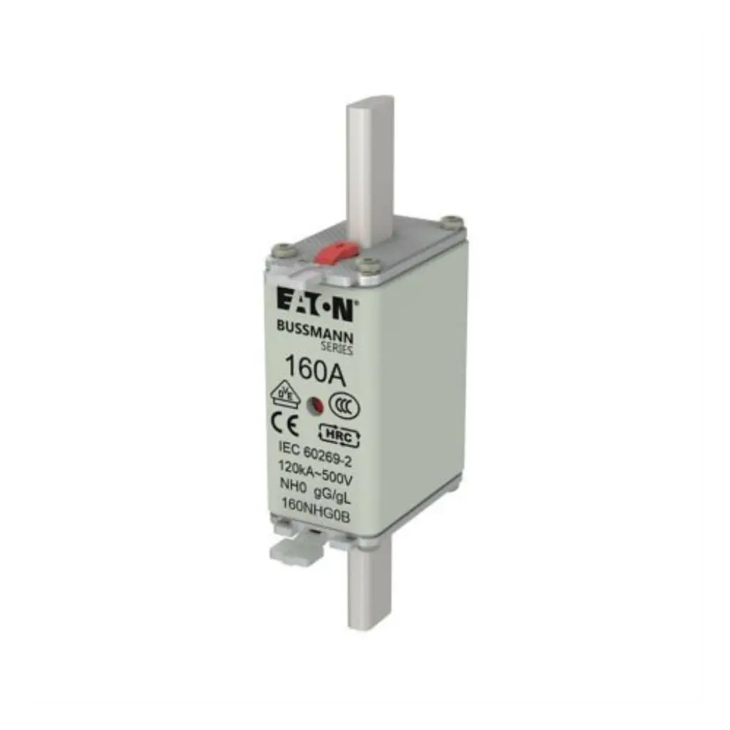 Eaton Bussmann 160NHG0B 160A NH size 0 low-voltage DIN-type dual fuse link for class gL-gG overcurrent protection in industrial and commercial power distribution systems