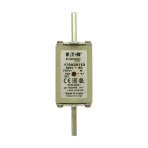 Eaton Bussmann 170M3811D 80A semiconductor fuse 690V AC 200kA Class aR DIN 43620 for DC drives VFDs rectifiers thyristor stacks