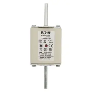 Eaton Bussmann 170M5811D high speed square body semiconductor fuse, 550A 690V AC, Class aR DIN 2 size with knife blade contacts, displaying the front product specification label