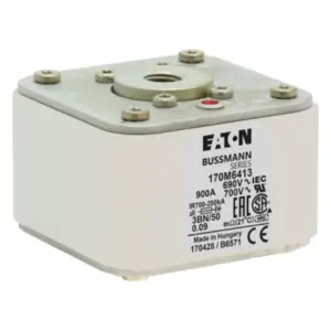Eaton Bussmann 170M6413 high speed square body semiconductor fuse rated 900A 690V AC Class aR in 3BN/50 bolt-in square body format