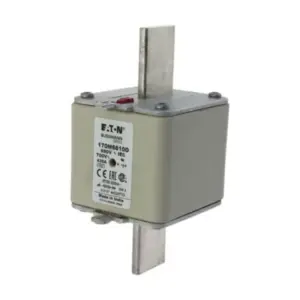 Eaton Bussmann 170M6810D 630A 690V AC Class aR high speed square body semiconductor fuse with DIN 3 knife blade contacts and dual fuse indicator