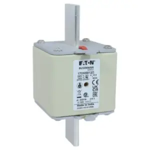 Eaton Bussmann 170M6812D high speed square body semiconductor fuse rated 800A 690V AC with DIN 3 knife blade contacts and dual fuse indicator