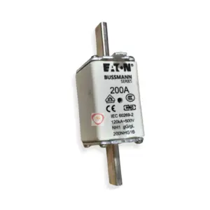 Eaton Bussmann Series 200A NH1 industrial fuse link rated 120kA at 500V with blade contacts and indicator