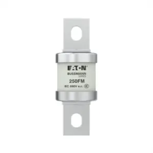 Eaton Bussmann 250FM 250A 690V AC Class aR high-speed BS88 single barrel semiconductor fuse for protection of DC drives, VFDs, and industrial power electronics