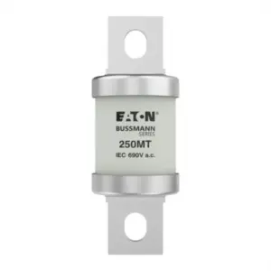 Eaton Bussmann 250MT 250A 690V AC Class aR high-speed BS88 single barrel semiconductor fuse for protection of thyristors, VFDs, DC drives, and power converters.