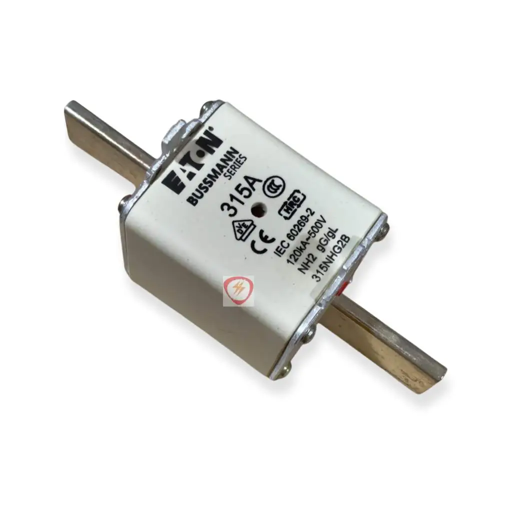 Eaton Bussmann Series 315A NH2 industrial fuse link rated 120kA at 500V with blade contacts and indicator
