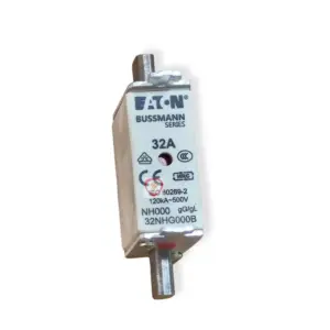 Eaton Bussmann Series 32A NH000 industrial fuse link rated 120kA at 500V with blade contacts and indicator