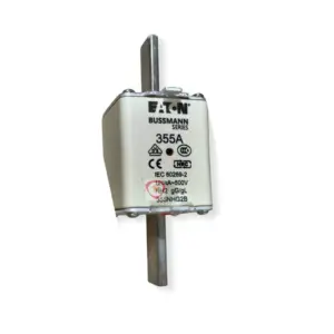 Eaton Bussmann Series 355A NH2 industrial fuse link rated 120kA at 500V with blade contacts and indicator