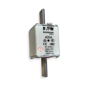 Eaton Bussmann Series 400A NH2 industrial fuse link rated 120kA at 500V with blade contacts and indicator