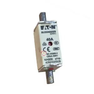 Eaton Bussmann Series 40A NH000 industrial fuse link rated 120kA at 500V with blade contacts and indicator