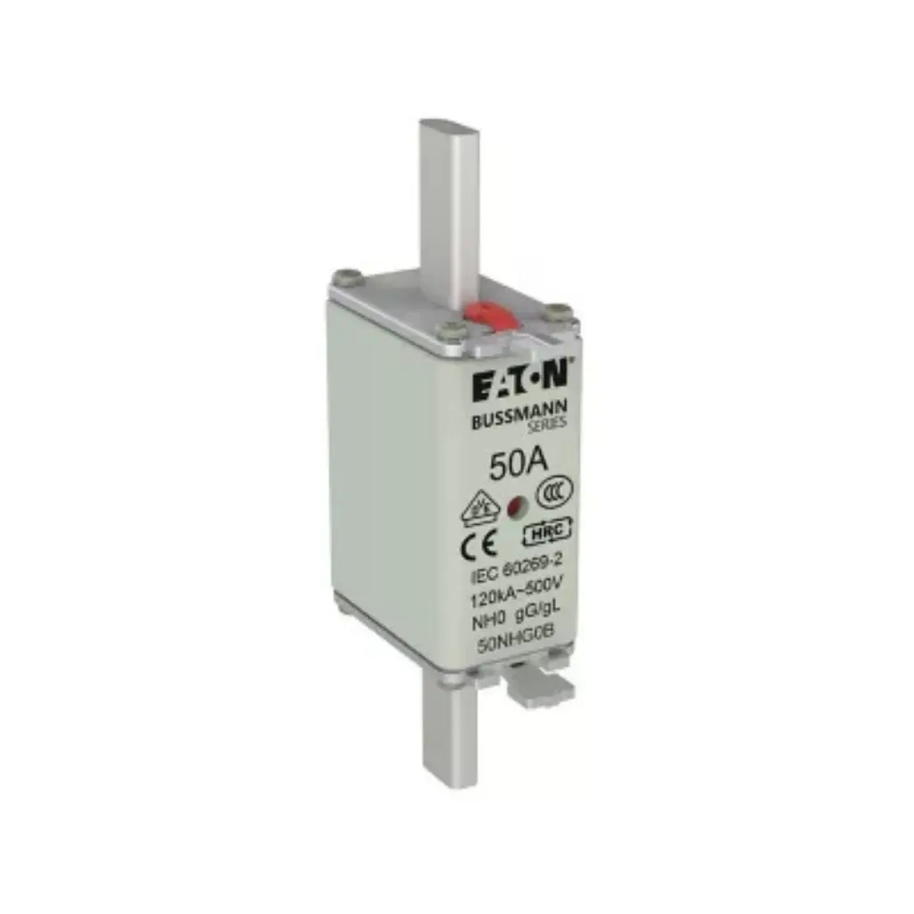 Eaton Bussmann 50NHG0B 50A NH size 0 low-voltage DIN-type dual fuse link for class gL-gG overcurrent protection in switchgear and distribution systems