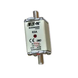 Eaton Bussmann Series 63A NH00 industrial fuse link rated 120kA at 500V with blade contacts and indicator