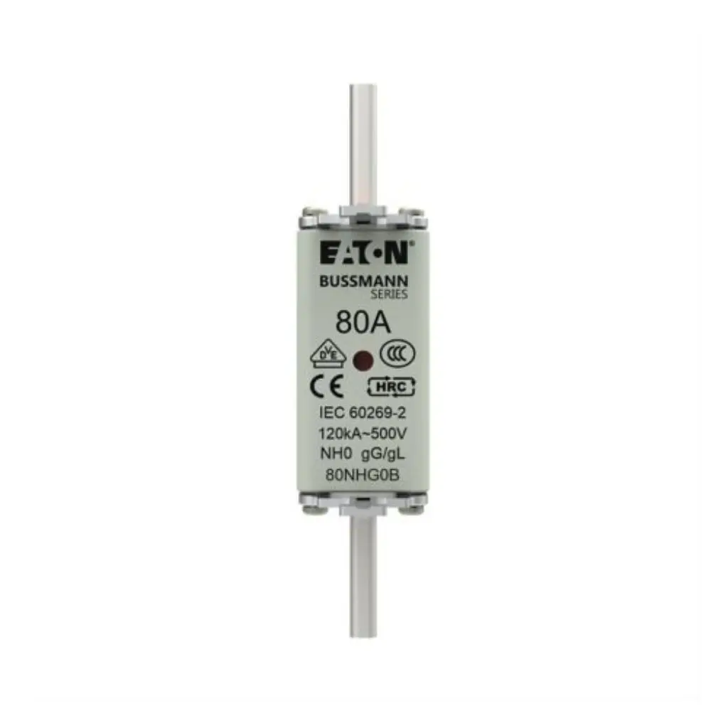 Eaton Bussmann 80NHG0B 80A NH size 0 gL-gG low-voltage DIN fuse link for switchgear, distribution panels, and industrial feeder circuit protection