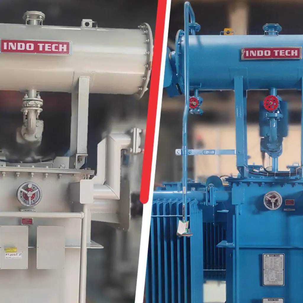 Indo-Tech Distribution Transformer rated 100KVA to 5000KVA, 11KV to 33KV, custom-built at the Kancheepuram plant of Indo Tech Transformers Limited, Tamil Nadu